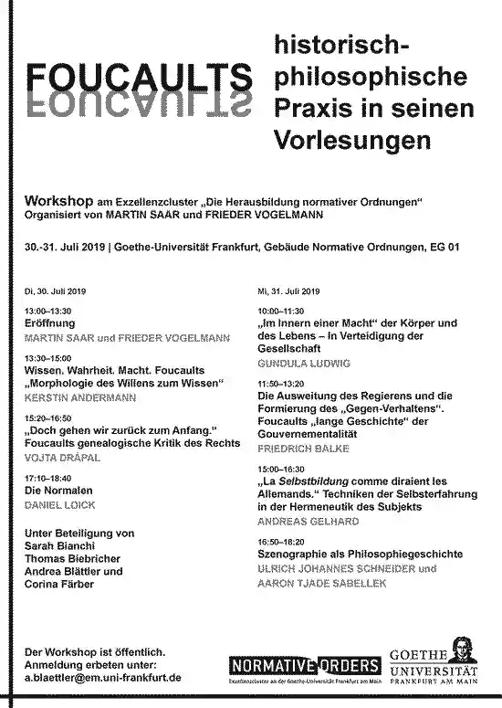 Conference “Philosophie, Kritik, Geschichte: Foucaults historisch-philosophische Praxis in den Vorlesungen” [in German]